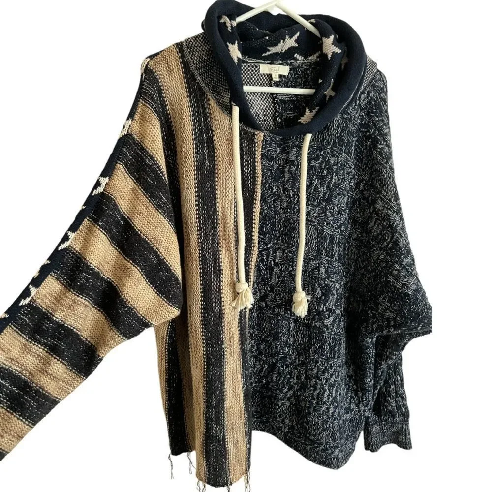 Easel Los Angeles - Women's Small Stripped Stars Hoodie Sweater - Picture 2 of 4